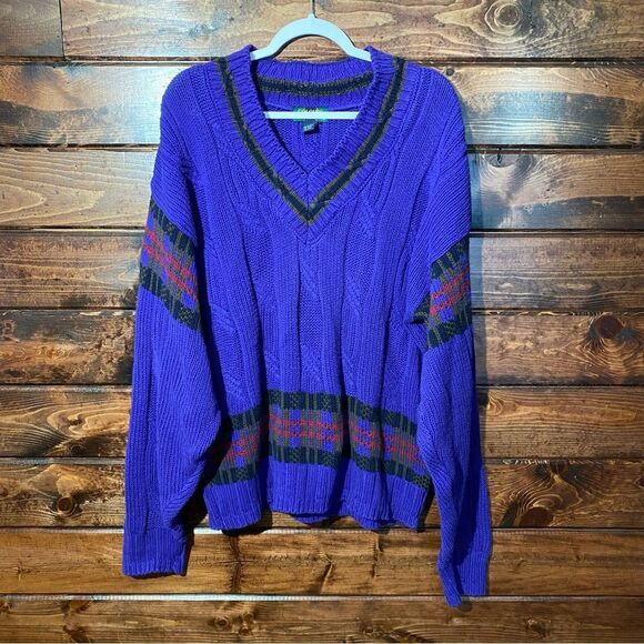 Vintage Colours By Alexander Julian Abstract Chunky Knit Sweater Men's Size XL - Picture 9 of 13